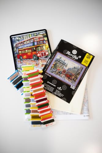 Merejka Counted Cross Stitch Kit for Adults – London K-159 | DMC Threads & Zweigart Aida 16 Fabric | 34 Colors | 12×16 in (30×40 cm)