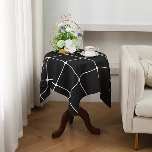 Gernaice Small Square Tablecloth Plaid End Table Cloth 36” x 36” Black - color: Black, size: 36" x 36" (Square)