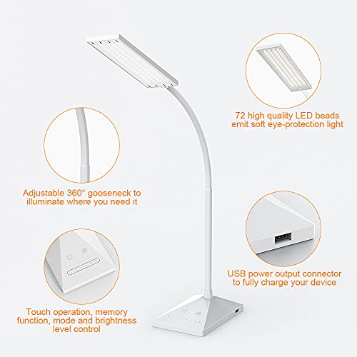 Vansuny Eye-Caring LED Desk Lamp, Reading Light with USB Charging Port - color: White USB Charger