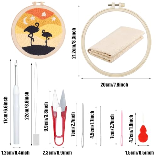 Woohome Punch Needle Kit Included Plastic Hoops, Punch Needle Cloth, Color Yarn and Punch Needle Tools for Adults, Beginners (Camel, Flamingo, Elk) - color: Color 12
