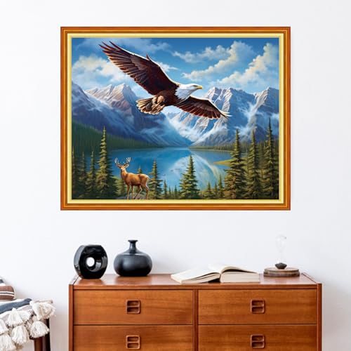 Redxing Stamped Cross Stitch Kits - Beach Night Landscape Counted Cross Stitch Kits for Beginners Adults Needlepoint Cross-Stitch Patterns-Eagle Mountains and Rivers 16x20 inchs - color: ArtsKit17