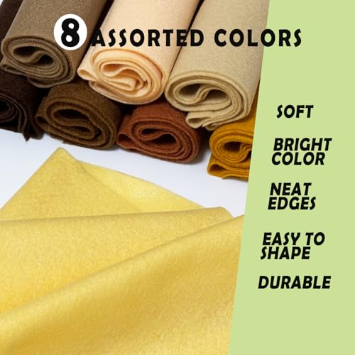 Brown 8 Assorted Soft Felt Sheets Fabric, Each 8'' x 36'' 1.6mm Thick - color: Brown Series