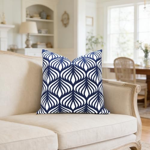 Slow Cow Embroidered Throw Pillow Cover 18 x 18 Inch Navy Blue - color: Navy Leaves, size: 18" x 18" (Pack of 1)