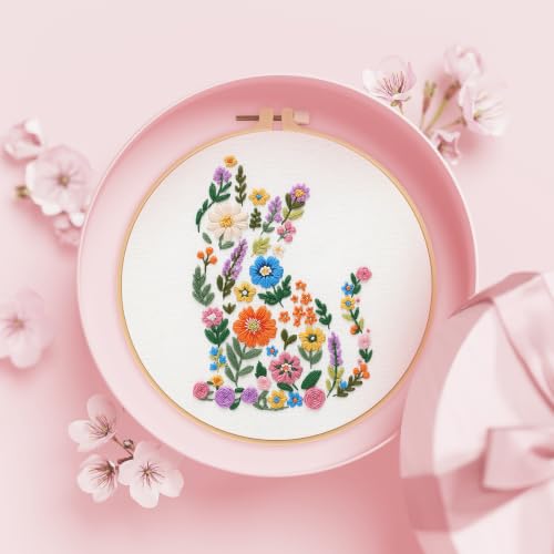 Nuberlic Embroidery Kit for Beginner,Floral Embroidery Practice Kit - color: CAT