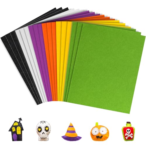 Whaline 18Pcs Halloween Felt Fabric Sheets Black Orange Assorted Soft Thick Craft Felt Pack for DIY Craft Sewing Patchwork Art Projects, 7.9 x 11.8 Inch - color: Halloween