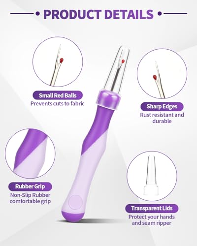 3 PCS Needle and Thread Seam Ripper, Rippers for Sewing and Thread,Remover Stitch Tool for Hand Sewing, Knitting, Cross Stitching, Embroidery and Thread Removal (Purple) - color: 3 Purple
