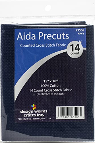 14 Count Aida Fabric Pre-Cut for Counted Cross Stitch - Navy - size: 15" x 18"