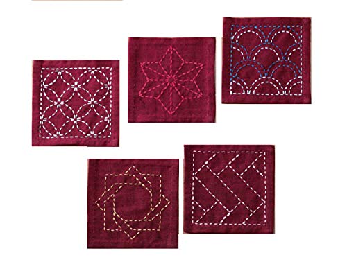 Olympus Sashiko Coasters Collection for Embroidery - 5 Pieces, Dark Red
