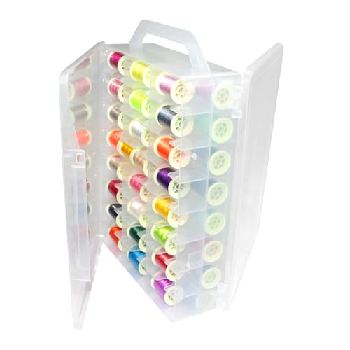 Double-Sided Storage Organizer 46 Grids Sewing Organizer Portable Thread Storage Box Clear Plastic Organizer Box for Embroidery and Sewing Threads, Beads, Small Crafts