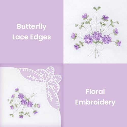 Selected Hanky Women's Cotton Handkerchiefs, Ladies Hankies, Purple Floral - color: Purple Floral