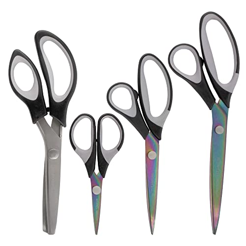 JubileeYarn Titanium Softgrip Scissors Set - Pinking, Sewing, Arts, Crafts, Office - 3 Sets of 4 - Black - color: 4pc Black, size: 3 Sets