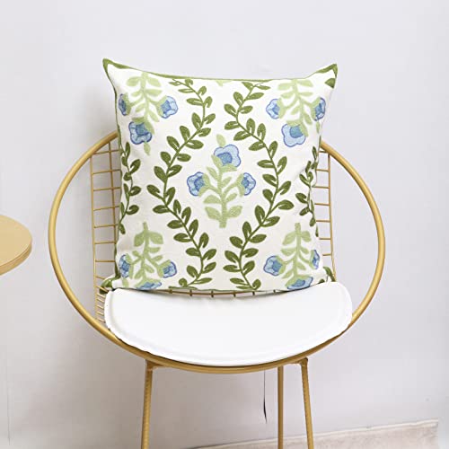 Set of 2 Embroidered Decorative Throw Pillow Covers Couch Square Pillowcases Cushion for Bedroom Sofa Farmhouse Decor 18x18 Inch (Blue Floral) - color: Blue Floral