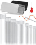 FIVEIZERO 80 PCS Large Eye Sewing Needles, Two 7 Sizes Sewing Sharp Needles, Leather Needle Embroidery Thread Needle, Stainless Steel Yarn Knitting Needles with Threaders for Handsewing Art Crafts - color: Silver 80PCS
