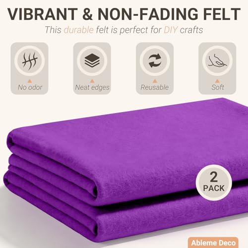 Purple Felt Fabric Sheets 18" x 18" (2 Pack) 1.6mm Soft Craft Felt Squares - color: Purple