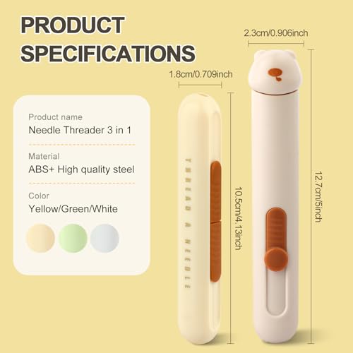 Automatic Needle Threaders Seam Ripper, Upgraded 3 in 1 Sewing Needle Threader Tool, 2Pcs Stretchable Quick Seam Rippers with Needle Storage for Hand Quilling, Embroidery Stitch Removal(Yellow) - color: Yellow