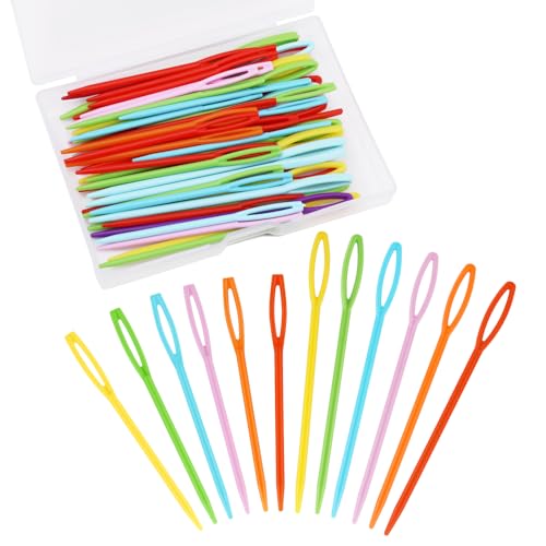 Lunarm Plastic Needles 50pcs Plastic Sewing Needles for Yarn 2 Sizes - size: 2.76 inches and 3.54 inches