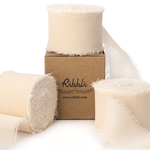Ribbli Chiffon Ribbon - 1.5 inch x 30 Yard Champagne/Nude Silk, Handmade for Wedding Invitations, Gift Wrapping, Bridal Bouquets, Flower Arrangements - color: Champagne