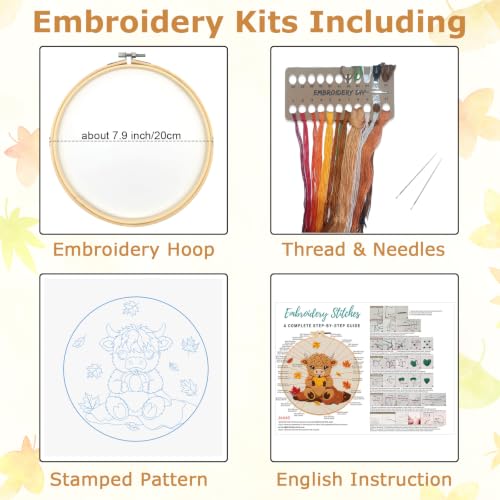 Louise Maelys Highland Cow Embroidery Kit for Beginners（Autumn - color: Highland Cow