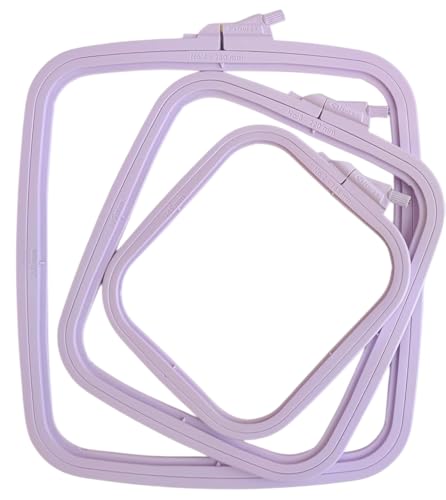 Nurge Square Embroidery Hoop - Plastic Cross Stitch Frame for Needlepoint & Embroidery - Adjustable Craft Hoop - Lilac - Set of 3 - color: Lilac, size: Multiple Sizes (Set of 3)