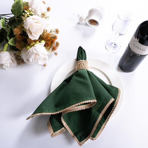 Lace Cloth Napkins, 100% Cotton, 12 Pack, 20x20 Inch, Eden Green/Golden - color: Eden Green/Golden Lace, size: 20" x 20" (Set of 12)