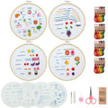 Mozzyyee 4 Sets Embroidery Starter Kit for Beginners Adults Include 4 Embroidery Clothes with Instructions Hoops Floss Thread Fabric Needles (Rainbow) - color: Rainbow