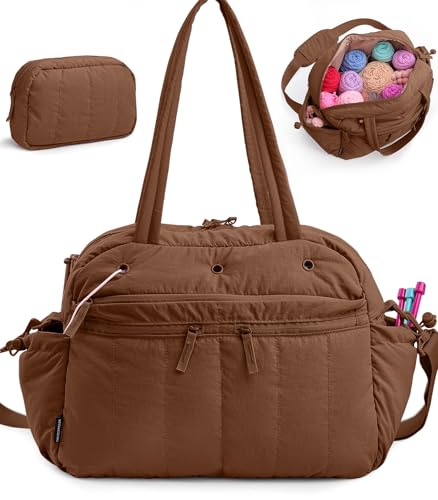 MYBAGZING Large Crochet Bag Organizer w/Crochet Hook Case & Yarn Grommets - color: Brown