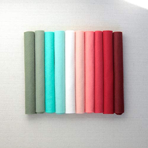 Wool Felt, 10 pcs 12"x18" in Christmas Holiday Colors, 1 mm Thick, Soft & Pliable, Wool Blend Felt, Winter Mint 12"x18"