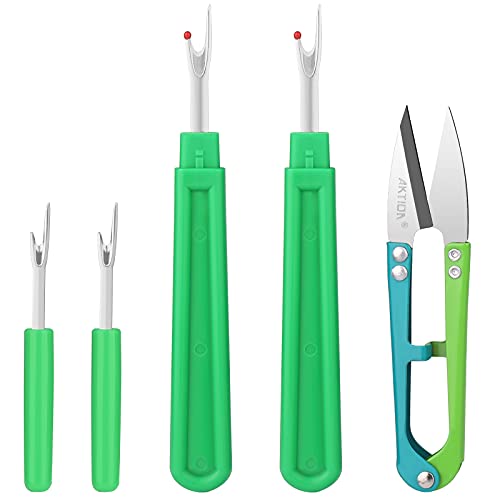 CampTek Seam Ripper and Thread Remover Kit,2 Big and 2 Small Sewing Stitch Cutter,1 Unpicker and 1 Sewing Trimming Scissor Nipper Tool for Thread Remove(Green) - color: Green