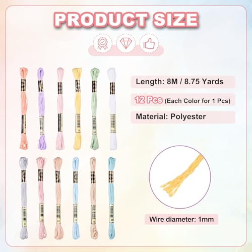 PATIKIL 12 Skeins Embroidery Floss Polyester Embroidery String Candy Colors - color: Candy Colors