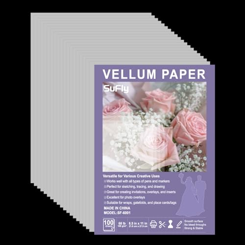 SuFly Vellum Paper 8.5" x 11", Thick Tracing Paper, 100-Sheets 68lb/100gsm - size: 8.5" x 11", 100 Pack
