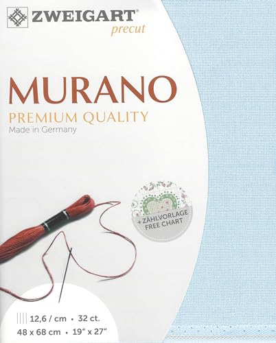 Wizardi Murano 32 Count Light Blue 3984/503. Needlework Canvas, Cross-Stitch Fabric, Embroidery Cloth, Needlepoint Canvas. 52% Cotton. Precut Zweigart - color: Light Blue