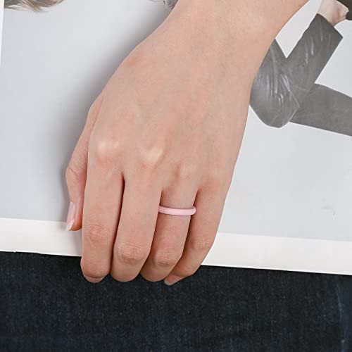 Egnaro Women's Silicone Wedding Ring 2.5mm Wide 1.8mm Thick Rubber Band Set - color: SETF-White,Silver,White Pink,Rose Gold