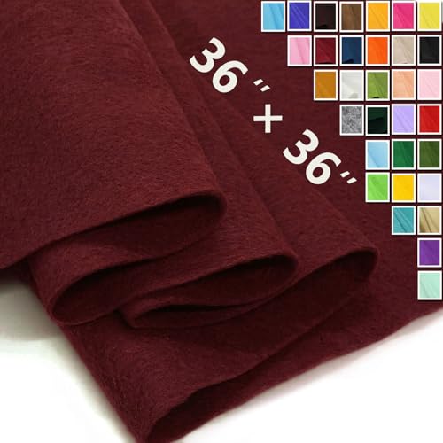 Burgundy Felt Fabric 36" X 36"(1 Square Yard) 1.6mm Thick Soft Felt Sheet - color: Burgundy