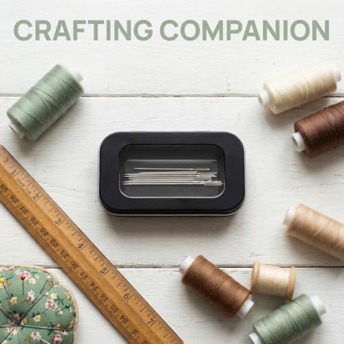 Magnetic Needle Case with Clear Lid, Compact Sewing Needle Case with 8 Assorted Needles, Portable Needle Holder for Quilting, Embroidery, Mending and Travel