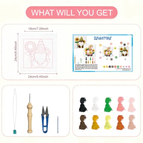BEUNITONE 2 Pcs Gnome & Sunflowers Punch Needle Kits for Adults Beginner - color: 06-Sunshine Dwarf