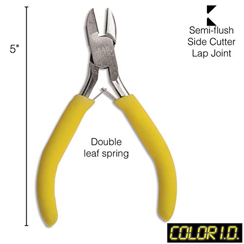 The Beadsmith Color-ID Side Cutter – 5 inches (127mm) – Yellow Comfort Grip Handle – Polished Steel Head and Double-Leaf Spring - Tool for Jewelry Making - size: Side Cutter - 5 Inches