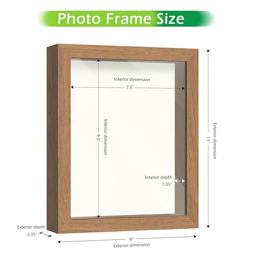 FrameWorks 8” x 10” Golden Oak Wooden Shadow Box Frame – Display Case with Soft Felt Back, Memory Box with Tempered Glass, Display Box with Elegant White Ball Push Pins, Wooden Flower Box - color: Golden Oak, size: 8"x10"