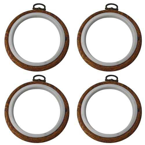 PDETVEO 4PCS 103mm/4Inch Round Embroidery Hoops, Mini Display Frame Circle Cross Stitch Ring Set, Imitated Wood Craft Hoops for DIY Ornaments, Sewing Projects - style: 103mm/4Inch