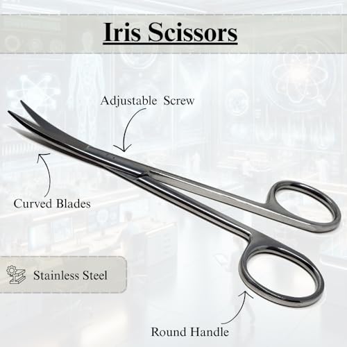 Premium Iris Scissors Micro Dissecting Scissors Curved 4.5" with Fine Sharp Blades Made of Stainless Steel Medical Surgical Tools (Silver) - color: Silver