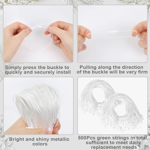 FEBSNOW 500Pcs Christmas Ornament Hangers, White Hanging String with Snap - color: White