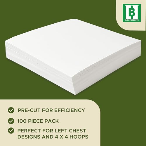 HBI Cut Away Embroidery Stabilizer Sheets, 8 x 8 in, 100 Pack - size: 8"x8" 100 Pcs 4x4 Hoops