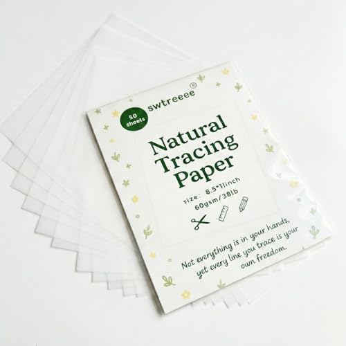 Swtreeee Natural Tracing Paper, 8.5x11 Inch, 50 Sheets, 60 GSM, Transparent Drawing Paper for Artists, Designers, Papercraft (8.5 * 11in-Thin) - size: 8.5*11in-50sheets-60gsm-thin