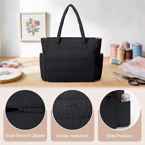 Teamoy Puffy Embroidery Bag Organizer, Cross Stitch Bag, Black - color: Black