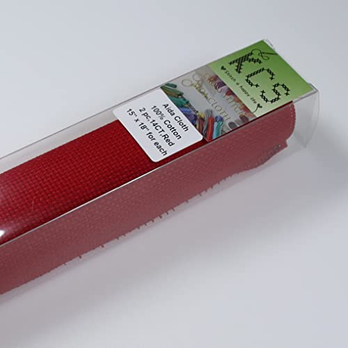 KCS 2 pc of 15" x 18" Counted Cross Stitch Cotton Aida Cloth Needlework Fabric (Red, 14CT) - color: Red, size: 14CT