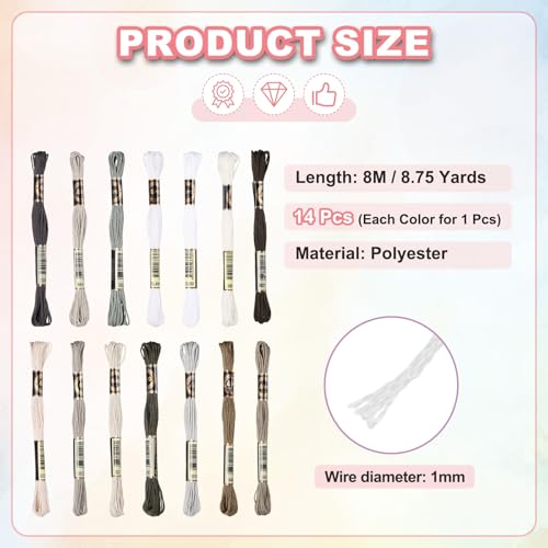 PATIKIL 14 Skeins Embroidery Floss Polyester Embroidery Hand Gray Gradient - color: Gray Gradient