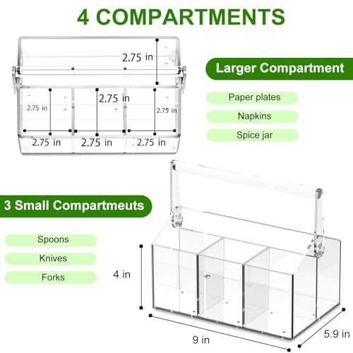 Chivalral Clear Acrylic Utensil Caddy, 4 Compartment Silverware Holder