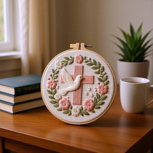 JJFox Embroidery Kit for Beginners and Adults, DIY Hand Embroidery Starter Kit with Cute Pattern, Cross Stitch Needlepoint Set with Hoop, Threads and Instructions (Cross) - color: Cross