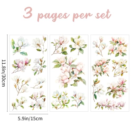 3 Sheet Floral Furniture Transfers 6"x12" Rub on Vintage Flower Rub on Transfers Waterproof Retro Watercolor Magnolia Rub on Transfer Stickers Decals for Wood Glass Door Wall Home Decor - style: Magnolia Theme 2