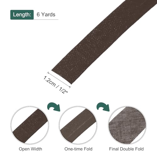 MECCANIXITY 1/2 Inch Double Fold Bias Tape Polyester Continuous Bulk Bias Tape for Sewing, Seaming Quilting Hemming Binding Crafts (Brown 6 Yards) - color: Brown, size: 1/2 Inch x 6 Yards