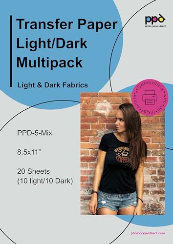 PPD 20 Sheets 8.5x11" Iron-on Heat Transfer Paper Mixed Fabrics Inkjet - size: 8.5 x 11, style: Mix (20 Sheets)
